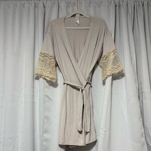 Elegant Beige Robe with Lace Trim